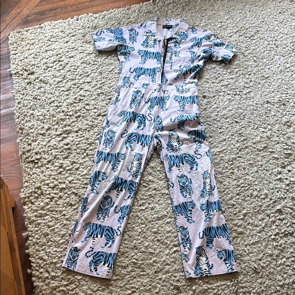 Nooworks Pink and Blue Classic Tiger Print Jumpsuit